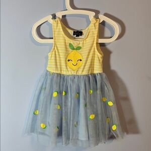 Lilt Lemon sleeveless tank tutu tulle Yellow and Blue summer dress glitter 2T